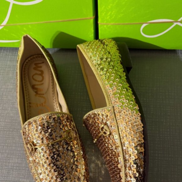 Sam Edelman Loraine Bit Loafer in Gold Sequin MSRP$190 Elegant & Chic - Picture 2 of 16